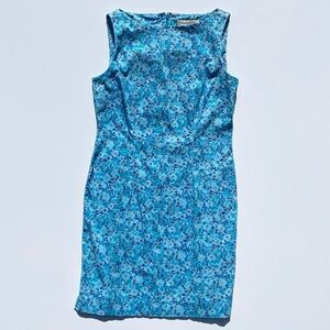 Amanda Smith Blue floral print dress Women's size 4P Spring Cottage Grandma